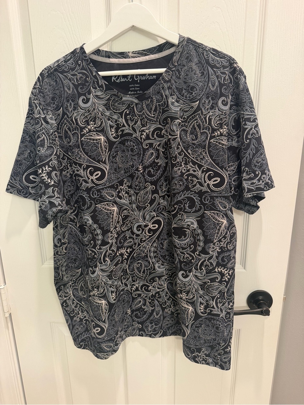 Robert Graham Swanson Paisley Graphic T-Shirt Men's 2XL Black Cotton shirt top